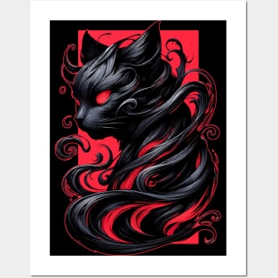 Cool Funny Abstract Art Black Cat Demon Posters and Art